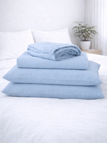 Sky Blue 100% Flax Linen Deep Pocket Sheet Set
